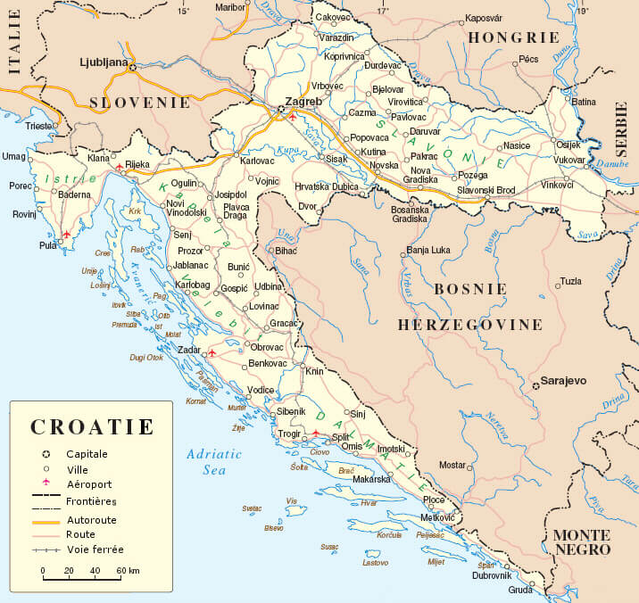 Croatie : Géographie du pays 1 carte croatie