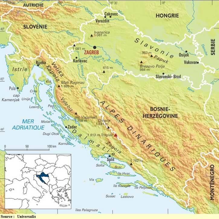 Croatie : Géographie du pays 3 carte des montagnes de croatie