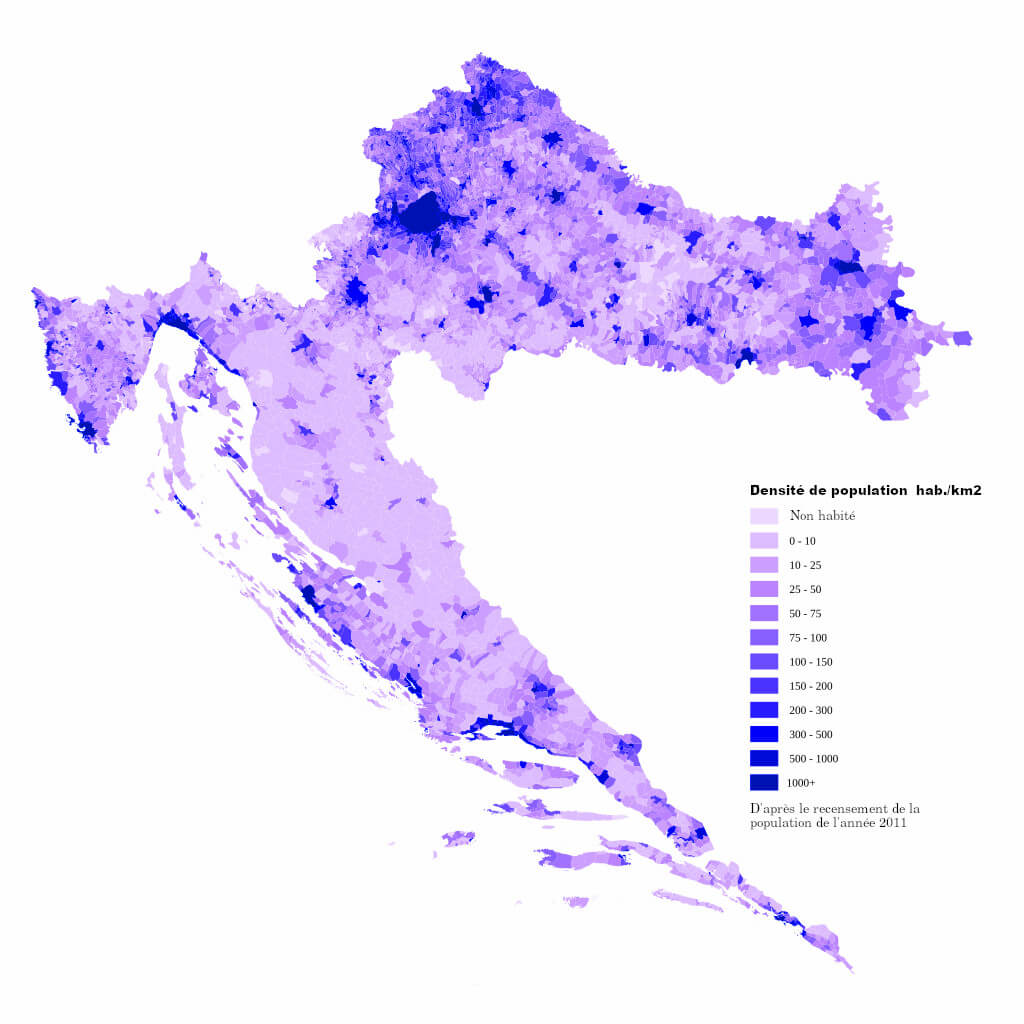 Croatie : Géographie du pays 4 Carte de la densité de population de Croatie